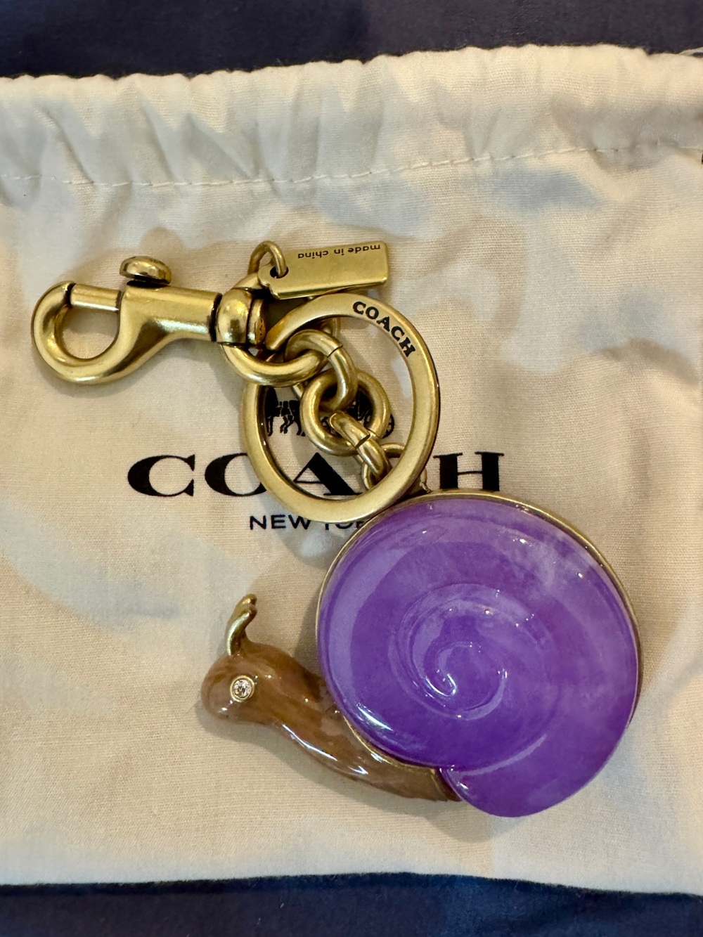 Coach Snail Charm Coach Gold-Tone Keychain with Purple Enamel NWT